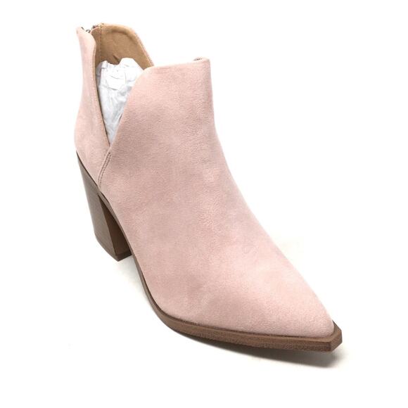 Fisace Women's Size 7.5 Pink Pointed Toe V Cut Stacked Mid Heel Ankle Bootie - Picture 1 of 8